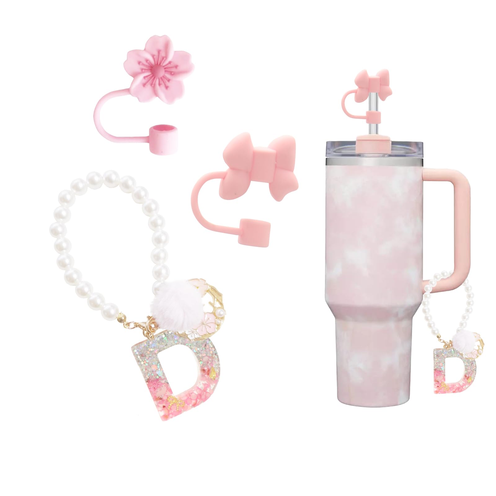 Accessoires Stanley Cup 6PCS - Paille Housse, Lettres Autocollants, Charms Initiales Pour Personnalisation Tumbler