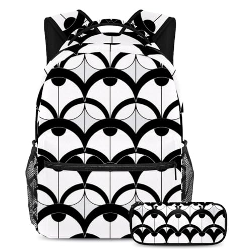 Sac à dos multicolore et sa trousse à motifs circulaires noirs