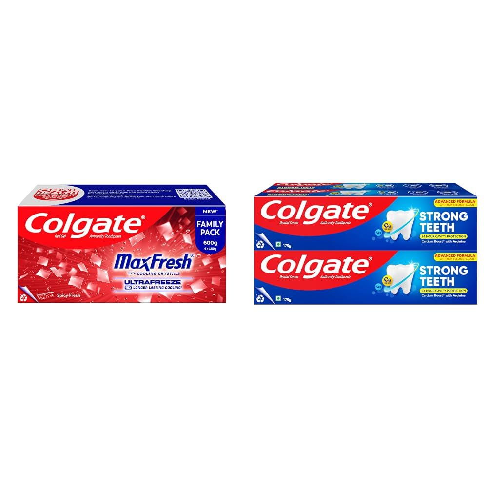 Colgate MaxFresh Toothpaste, Spicy Fresh Red Gel paste with Menthol for Super Fresh Breath, 600gm, Saver Pack & Strong Teeth Calcium-Boost Toothpaste, 700g (175g X 4)-picture-24
