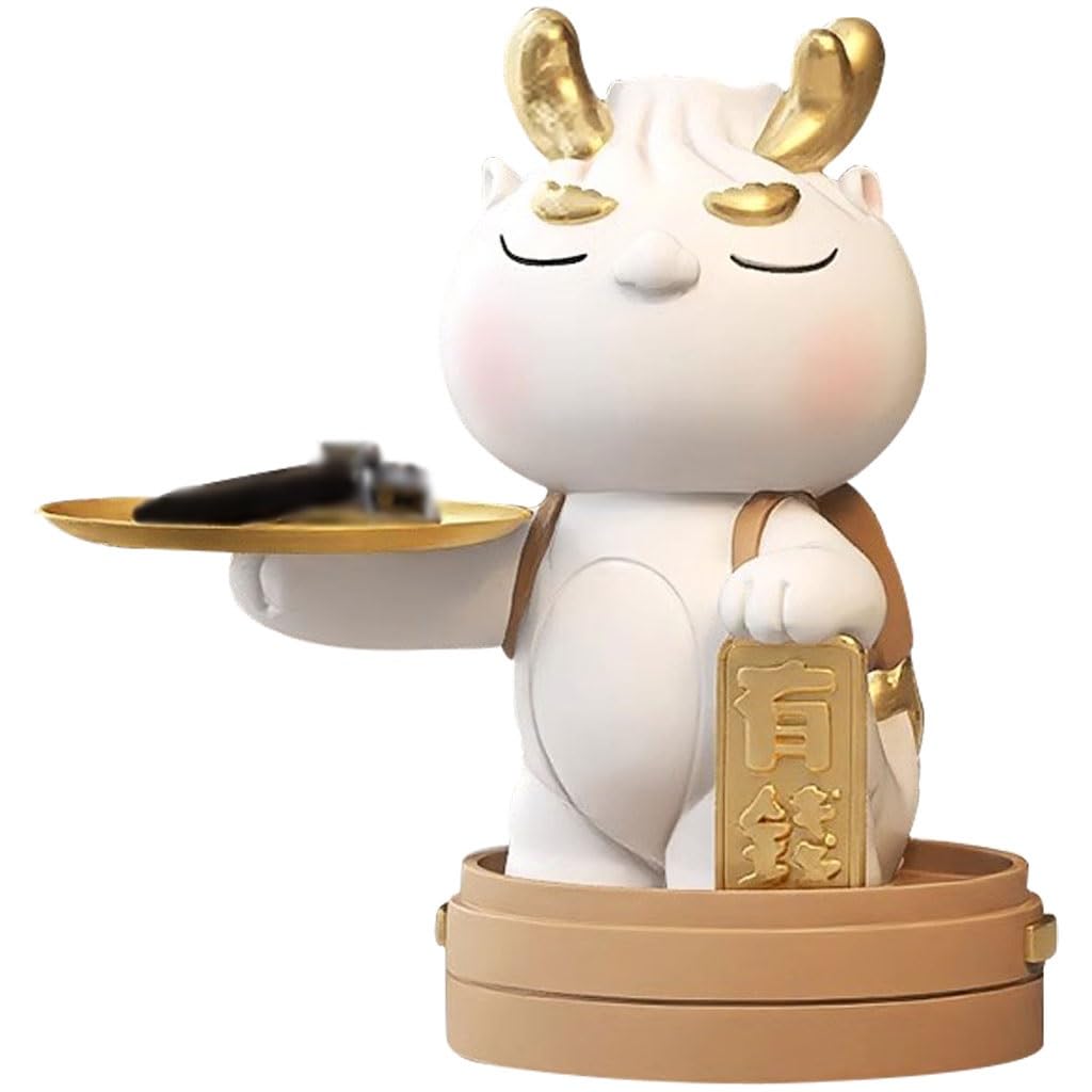 Drache, Praktisches Statuentablett, Registrierkasse, Dekorative Ornamente, Eingang, Aufbewahrungsskulptur Aus Kunstharz, Bonbon- Und Kuchenständer Fürs Büro, Geburtstagsgeschenk(White Color)
