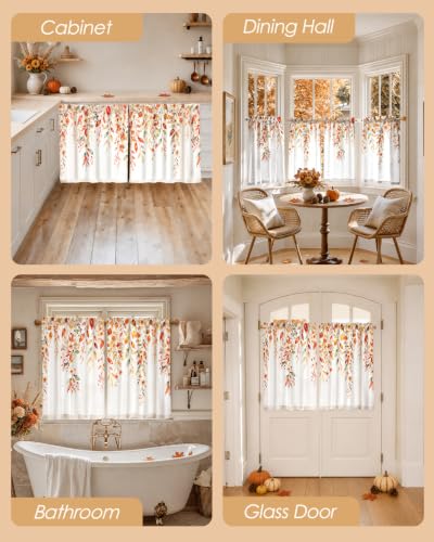 Image of Miss Adola 36 Inch Length Kitchen Tier Curtains Fall Leaves Cafe Curtains