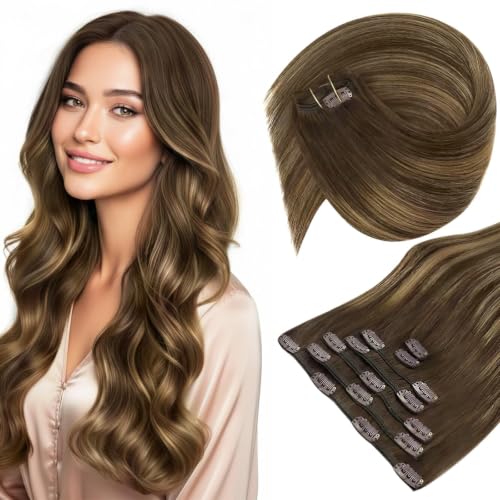 Sunny Hair Clip in Hair Extensions Real Human Hair Balayage Caramel Blonde