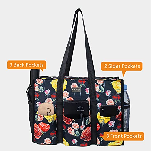 Image of TOPDesign Utility Water Resistant Tote Bag with 13 Pockets, Top Zipper Closure & Thick Bottom Support, for Working Women