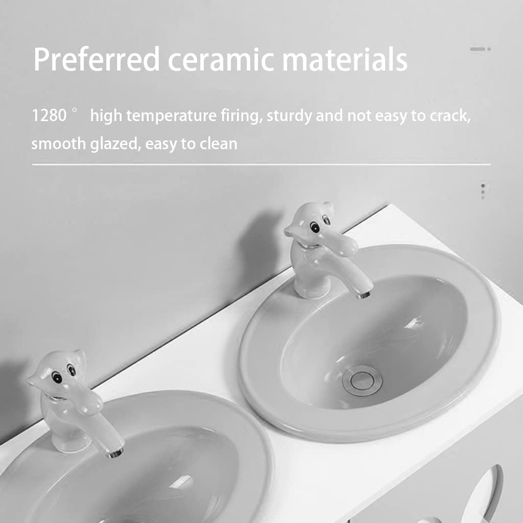 Color Washbasin,Cute Animal Cartoon Hand -Washing Pool,Bathroom Sink With Mirror and Faucet orange (Green)