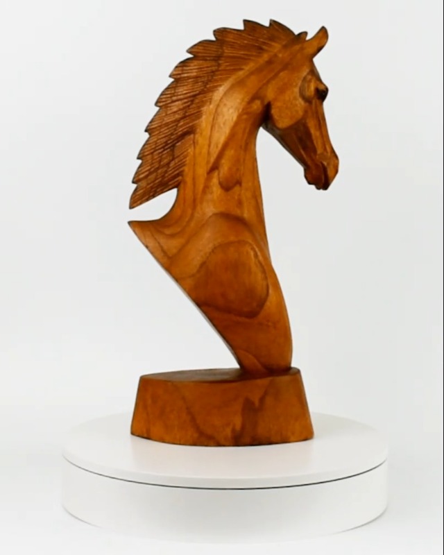 Estatua de Cabeza de Caballo Tallada en Madera 8" miniatura 5