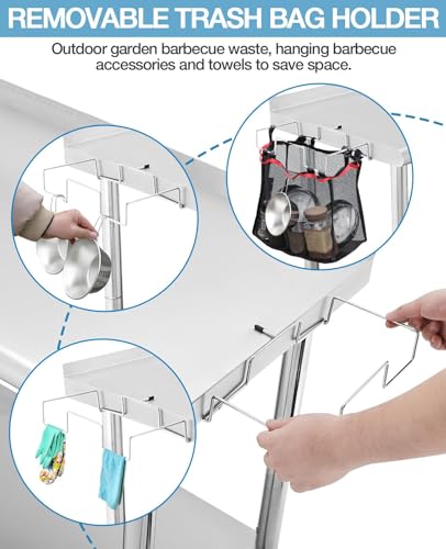 NSF 48" x 24" Stainless Steel Table, Work Table with Adjustable Undershelf, Detachable Trash Bag Holder, Metal Work Table Workbench for Home Kitchen Restaurant Outdoor