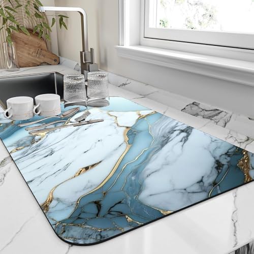 Image of Dish Drying mat for Kitchen Water Absorbent mats for Kitchen Utensils Large Dry mat for Kitchen Utensils Drying mat Water Absorbent mats for Kitchen Large Size 58x38cm (Design 11)
