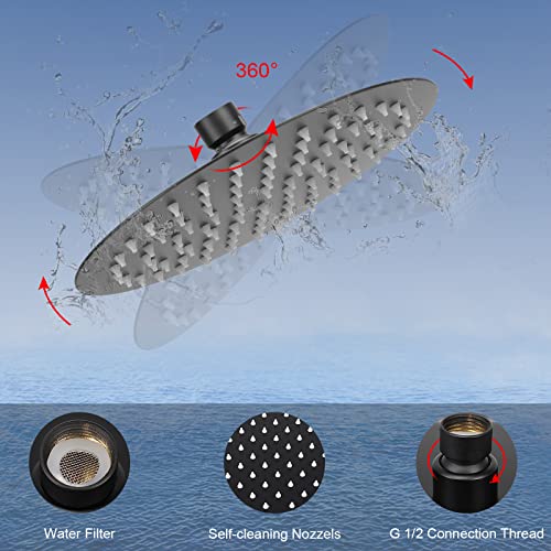 Image of Filter Shower Head, High Pressure 8 Inch Rainfull with Filter Combo for Hard Water, Remove Chlorine Fluoride and Harmful Substances- 1 Replaceable Filter Cartridge (Round, Matte Black)