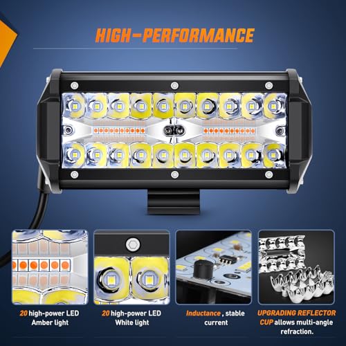 Image of Nilight 6.5Inch Off-Road LED Light Bar White Amber 3 Lighting Modes