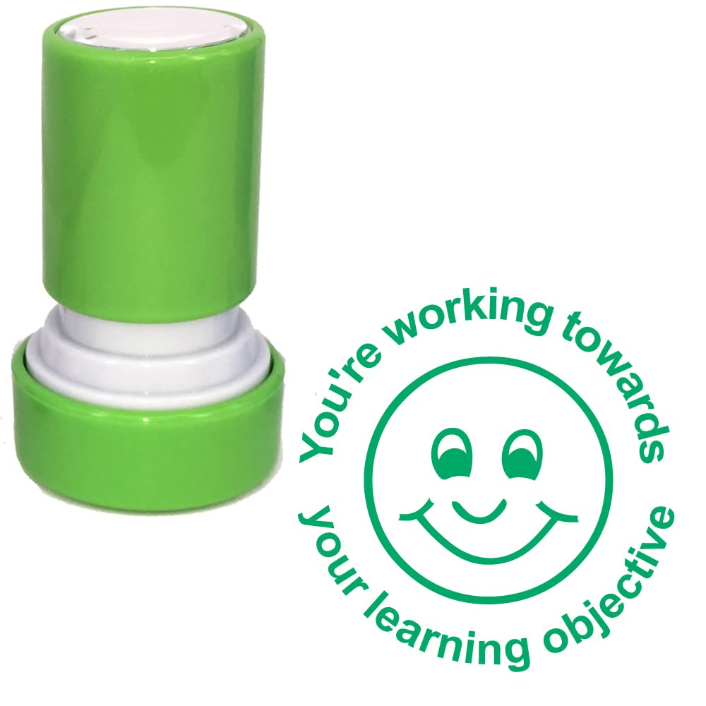 School Stamps Green Working Towards Learning Objective Teacher Stamp. Self-Inking, 22Mm, Reinkable, Quality Stamper For Assessments. Ink