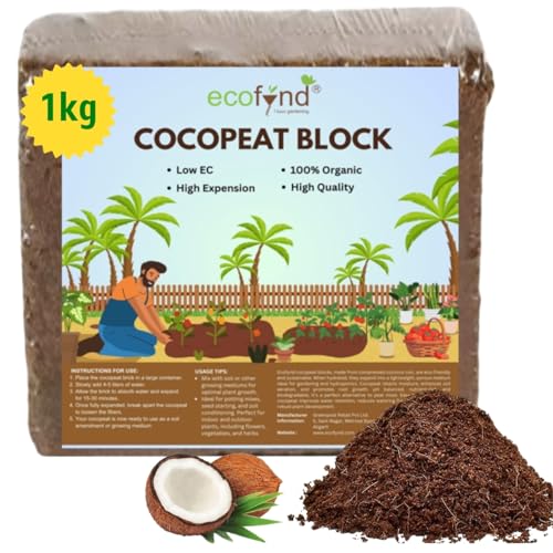 Image of ecofynd 1Kg Cocopeat Block for Home Garden, Natural & Eco-Friendly Coconut Coir Pith Fibres, Organic Fertilizer & Soil Manure Potting Mixture for Hydroponic Plant, Terrace Gardening & Potted (CBRK)