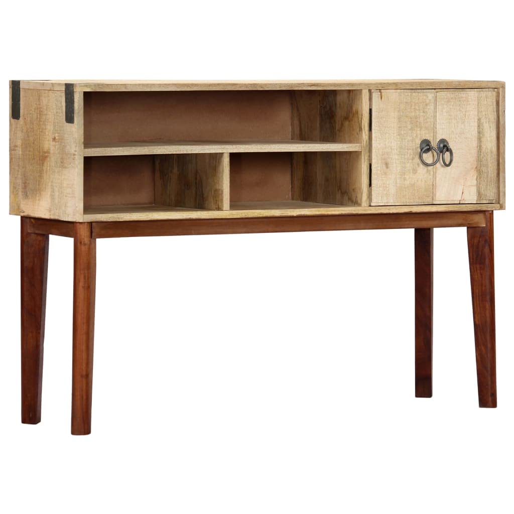 Mesa consola clásica de madera maciza con espacio de almacenamiento, mesa sólida de madera de mango con rayas marrones y doradas