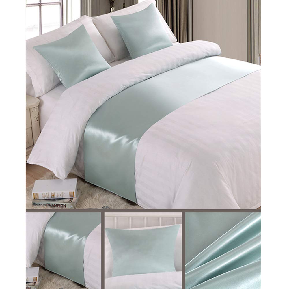 Twelve King Bed Runner Bedding Scarves Satin Bed Scarf Decorative for Bedroom Hotel Wedding Room Light Green