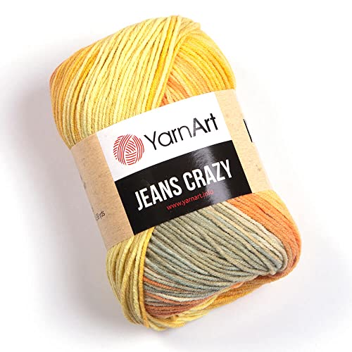 YarnArt Jeans Crazy 55% Cotton 45% PAC , Amigurumi Cotton Yarn, 2 Sport Yarn, 1 Skein/Ball 50 gr 174 yds (8210)