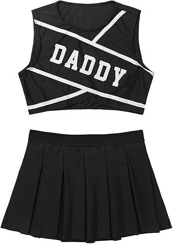 Miniatura 5 de Disfraz de animadora para mujer, sin mangas, cuello redondo, estampado de papá, con minifalda