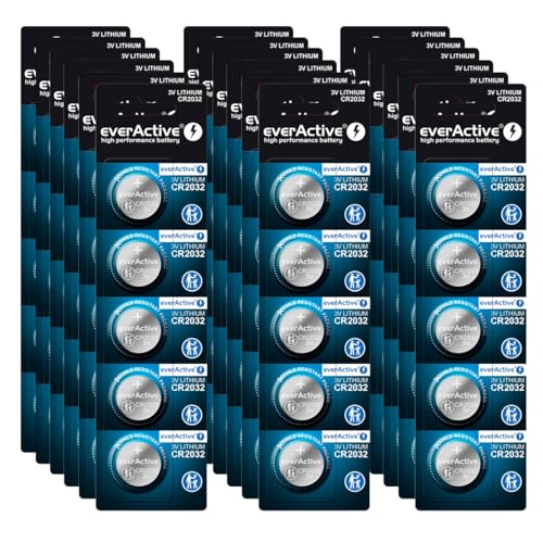 everActive CR2032 3V, Lithium Knopfzelle Batterien, leistungsstärkste Batterie, 10 Jahre Haltbarkeit, 100 Stück - 20 Blisterkarten