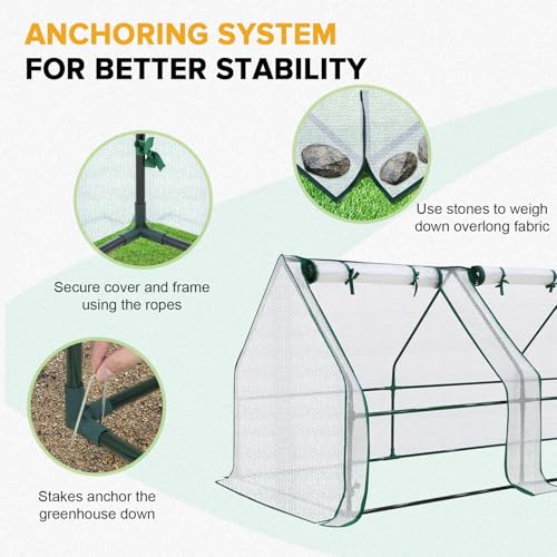 Image of EAGLE PEAK Tunnel Greenhouse Garden Green House with Roll-Up Zipper Doors, Portable 96 inchx36 inchx36 inch, Bubble Film Cover, White