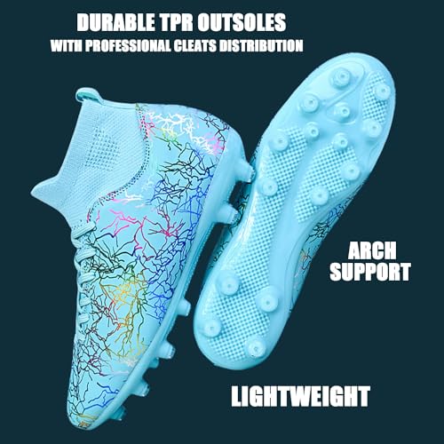 HESBITEUL Soccer Cleats for Men Women Football Turf Boys AG Spikes Youth High Top Firm Ground Big Kids Soccer Sneaker4
