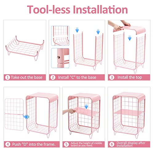 Apexchaser Metal Side Table,Cute Pink Nightstand,3 Tier End Table With Storage,Vintage Bedside Table,Girls Bedroom Furniture,Small Coffee Table For Living Room,Bedroom,Dorm #TOP4