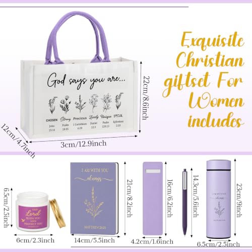 Image of Thenshop 6 Pcs Christian Gift Set for Women Faith, Inspirational Religious Gifts for Women, Catholic Christmas Birthday Gifts for Women Friends, Mother, Sister, Wife(Purple,Bible)