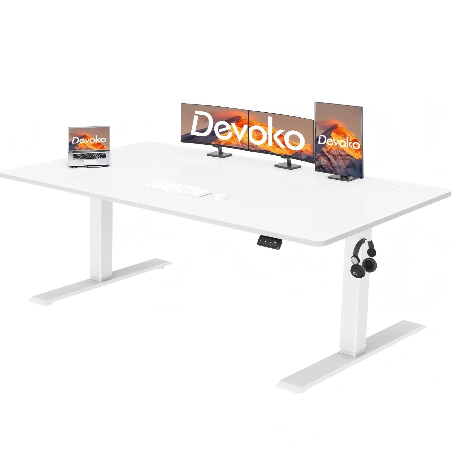 Devoko 電動スタンディングデスク 180x80cm 引き出し付き 高さ調節デスク 人間工学的 スタンドアップデスク ケーブル管理トレイと座り心地のリマインダー付き ベージュ