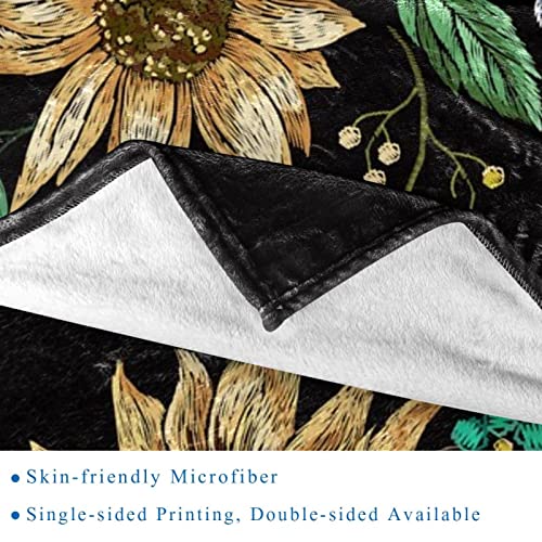 Couverture microfibre de qualité supérieure à tournesols brodés