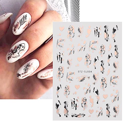 Bsbtbz K-209 9 Sheets Rose Gold Nail Art Stickers Decal,Retro Rose Gold Nail Foil Decals Nail Supplies 3D Self-Adhesive Graffiti Fun Abstract Leopard Print Botanical Line Nail Design Luxury thumb #4