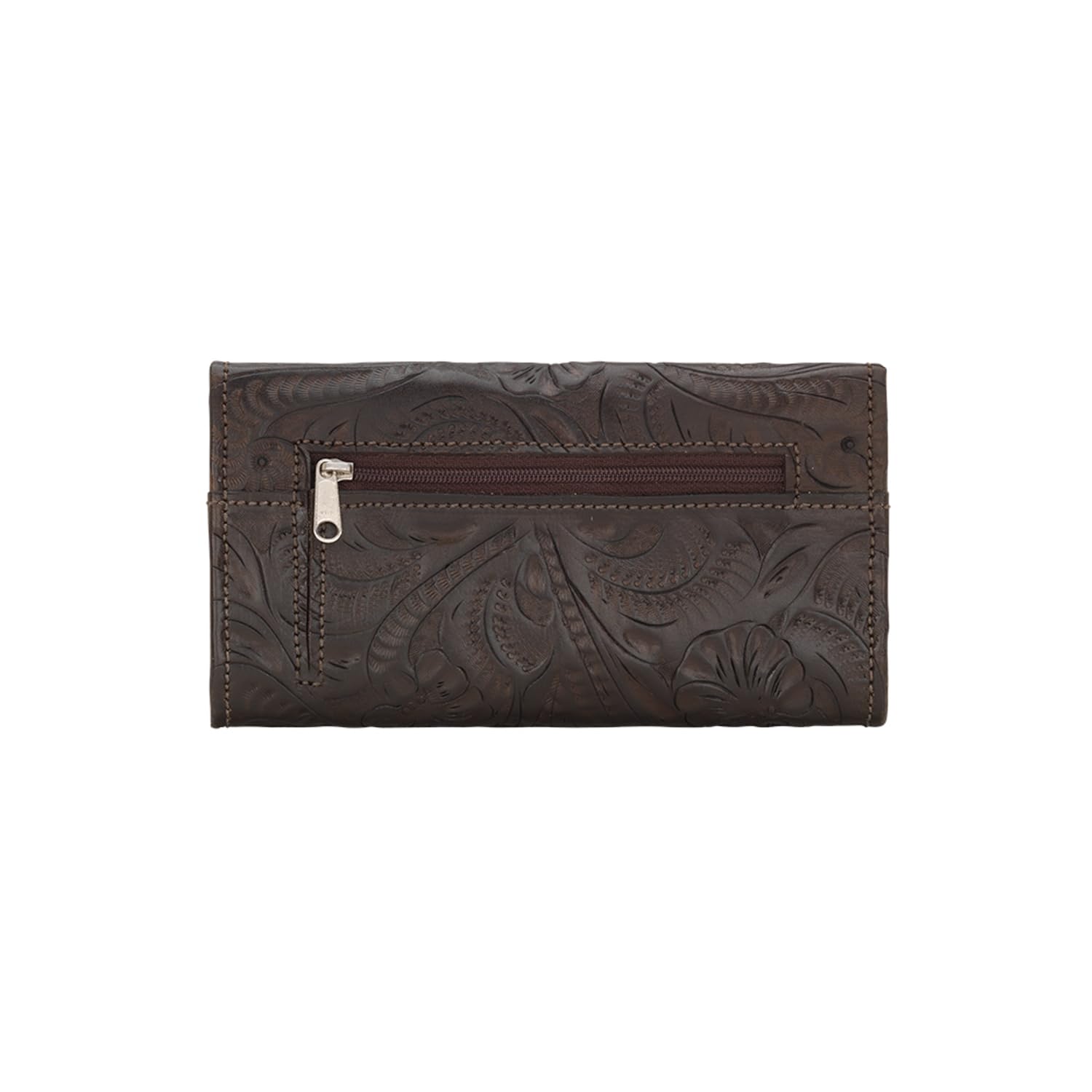 American West Leather Women's Saddle Ridge Tri-Fold Wallet (Chocolate)