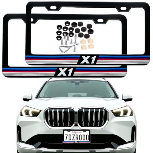 Image of License Plate Frames Cover Compatible with BMW X1 Exterior Accessories | Tricolour Aluminum Frame, Front and Rear 2 pcs Pack