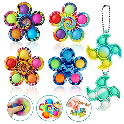 iBesten Tie Dye Cool Flying Poppet Fidget Spinner, Simple Popping Fidget Toy, Fidget Pack, Pop Bubble Sensory Toys Set for Kids, Party Favor, ADHD Stress Relief Hand Pop its Fidget Spinnersâ€¦ (6 Pack)