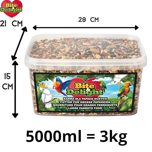 Bite & Delight 3kg Papageienfutter Großsittichfutter Futter for Grosse Papageien für Aras Amazonen Graupapageien Kakadus Vitaminreich Vogelfutter