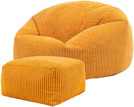 icon Kingston Cord Bean Bag Chair, Stone Beige, Large Lounge Chair Bean Bags for Adult with Filling Included, Jumbo Cord Adults Beanbag, Boho Room Decor Living Room Furniture, Corduroy Home Decor