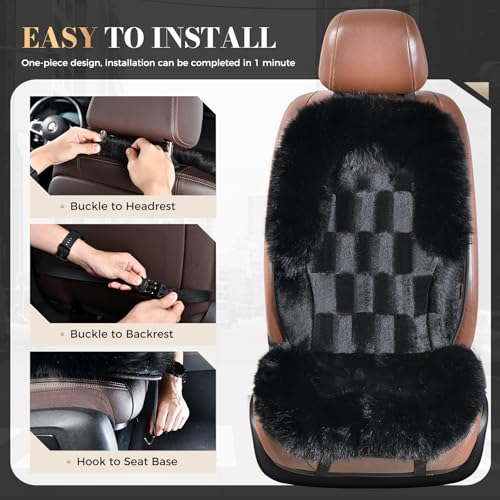 Image of Coverado Sheepskin Car Seat Cover, Fluffy Fuzzy Long Plush Seat Covers, Soft Seat Protector for Car Driver Seat, Luxury Car Seat Cushion, Non-Slip Front Seat Covers Universal Fits Most Cars, 1Pcs