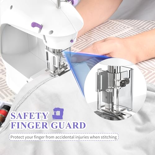 Image of Sewing Machine for Beginners [Full Set] with Finger Guard and Fabric Bundles - Mini Sewing Machine with Sewing Kits, Foot Pedal, US Adapter and Extension Table