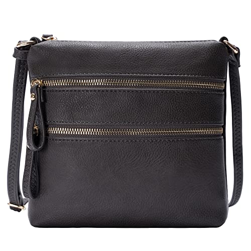 Image of Solene Small Multi Zipper Pocket Crossbody Bag with Adjustable Strap, Lightweight Travel Purse, Daily Small Messenger Pouch