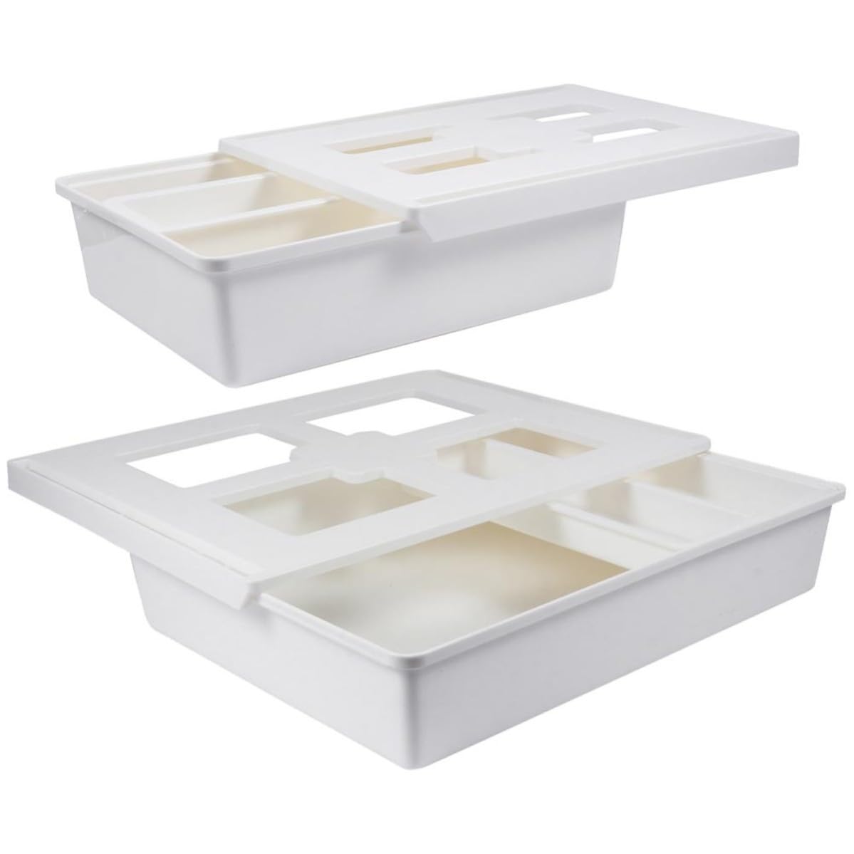 Housoutil Organizador Adhesivo para Debajo del Escritorio 2 Cajones, Capacidad Suficiente para Bolígrafos y Archivos, Material Abs y Pp, Diseño Tipo Cajón para Uso en Aula o Estudio