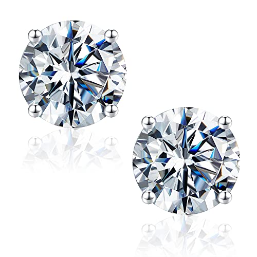 SMILEST 0.6-4ct Round Moissanite Earrings for Women, D Color VVS1 Clarity Lab Created Moissanite Earrings 14K White Yellow Rose Black Ruthenium Gold Vermeil 4-Prong Moissanite Stud Earrings
