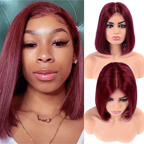 West Kiss 99j Short Bob Wigs Straight 13x4x1 T Part Lace Front Human Hair Wigs Pre Plucked with Baby Hair for Black Women 14 inches