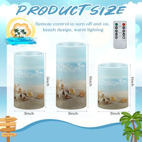 Image of Tujoe 3 Pcs Summer Starfish Flameless Candles LED Battery Pillar Candles Set Battery Operated Flickering Gifts with Remote Starfish Decorations for Holiday