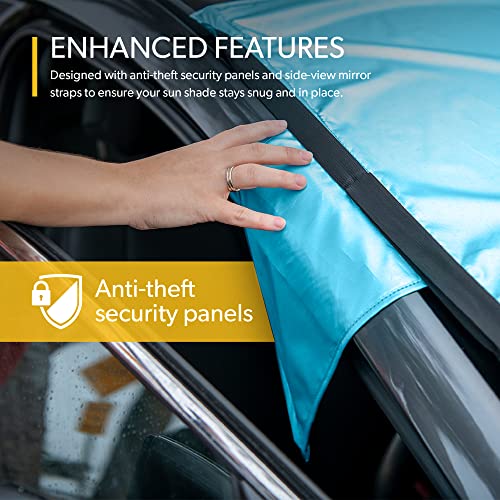 SolarGuard Plus Sunshade for Car Windshield - Reflective Car Shades for Windshield, Blocks Damaging UV Rays - for Use on Front Window Exterior, Includes Security Flaps - Pool Blue, Standard Size