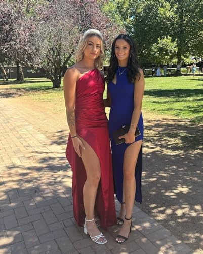 RYANTH One Shoulder Satin Bridesmaid Dresses for Women Mermaid Prom Dress Bodycon Formal Cocktail Party Gowns with Slit4
