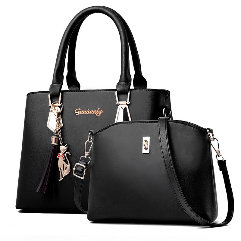 Conjunto de 2 peças Bolsas Femininas Clássica Bolsa de Ombro Vintage Bolsa Hobo com Carteira Grande Capacidade Feminina de Couro PU Bolsa Mensageiro Casual Kit Bolsas Femininas (Preto)