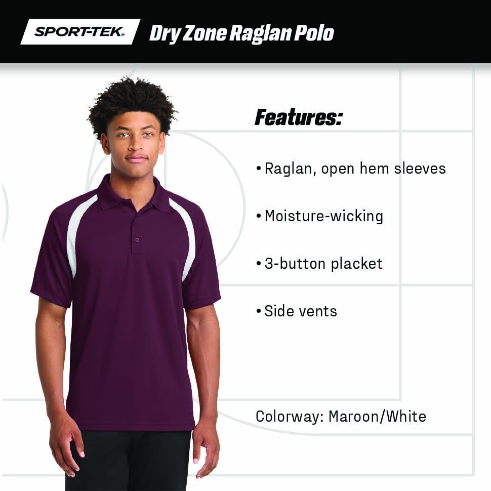Sport-Tek Dry Zone Colorblock Raglan Polo con Bordado Personalizado miniatura 5