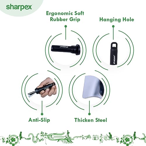 Sharpex Heavy Duty Steel Gardening Hand Rake Soil Tiller | Tooth Rake Garden Tool with Ergonomic Handle | Great for Lawn Leaf Clean up, Cultivating, Loosening Soil & Spreading Mulch (Silver)
