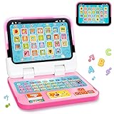 Learning Toy for Kids 1 2 3 Year Old Boys Girls, Learning Laptop for Toddlers 1-3, Interactive Educational Toys with Music Sounds Lights, Christmas Birthday Gifts for Baby Kids Age 12-18 Months, Pink