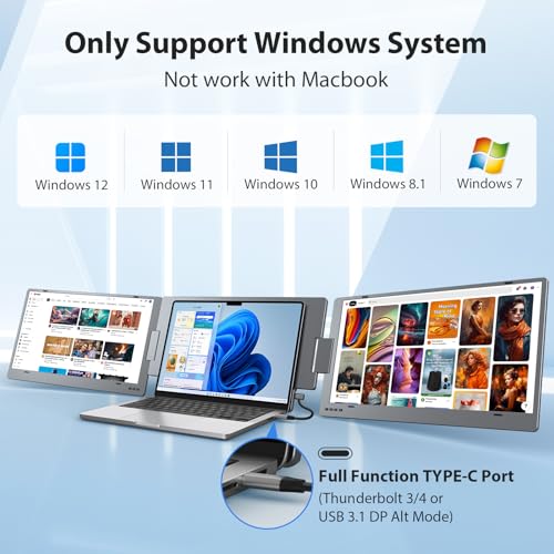 Image of KYY Triple Laptop Screen Extender, 15.6 inch 1080P FHD IPS Dual Portable Extended Monitor, USB C Travel Display for 12-17'' Laptop, 210Rotation & Kickstand, Plug and Play (Windows Only)