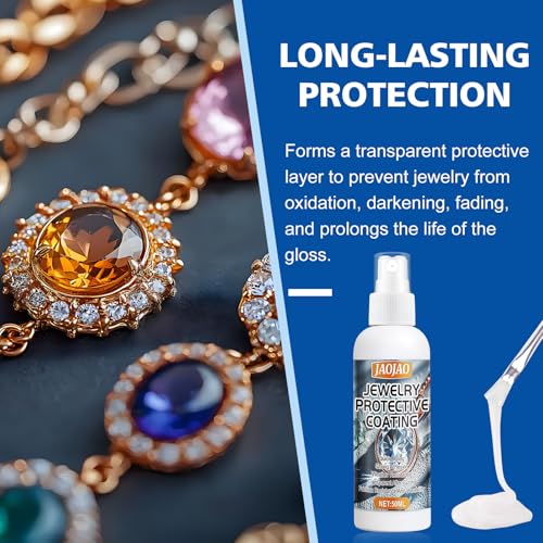 JAOJAO Jewelry Protective Coating, Jewelry Sealant Protective Coating for Metal Fast Drying Transparent after Curing Long Lasting Protect Metal and Stone Jewels from Wear, Clear, 50ML