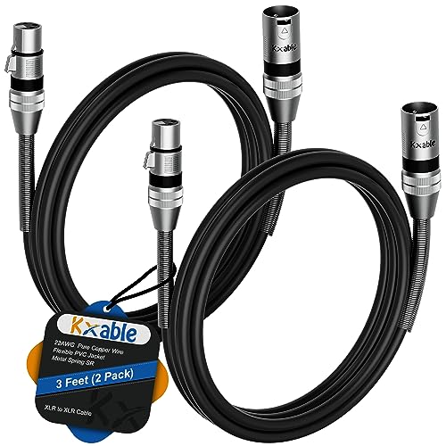 Xlr Cable 3 Feet (2 Pack), 22Awg, Zinc Alloy Shells, Xlr Male To Female Heavy Duty Cable, 3 Pin Balanced Shielded Microphone Cord, Durable & Flexible Patch Xlr Cable, Metal Spring Sr-Black #TOP17