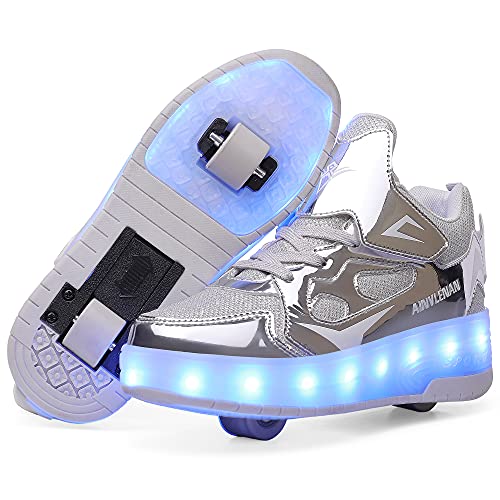 JOMON Clignotante Chaussures à roulettes 7 Colorés LED Roller Chaussures de Skateboard Baskets Multisports Gymnastique Mode pour Garçons et Filles Enfants Boys Girls Gift Cover