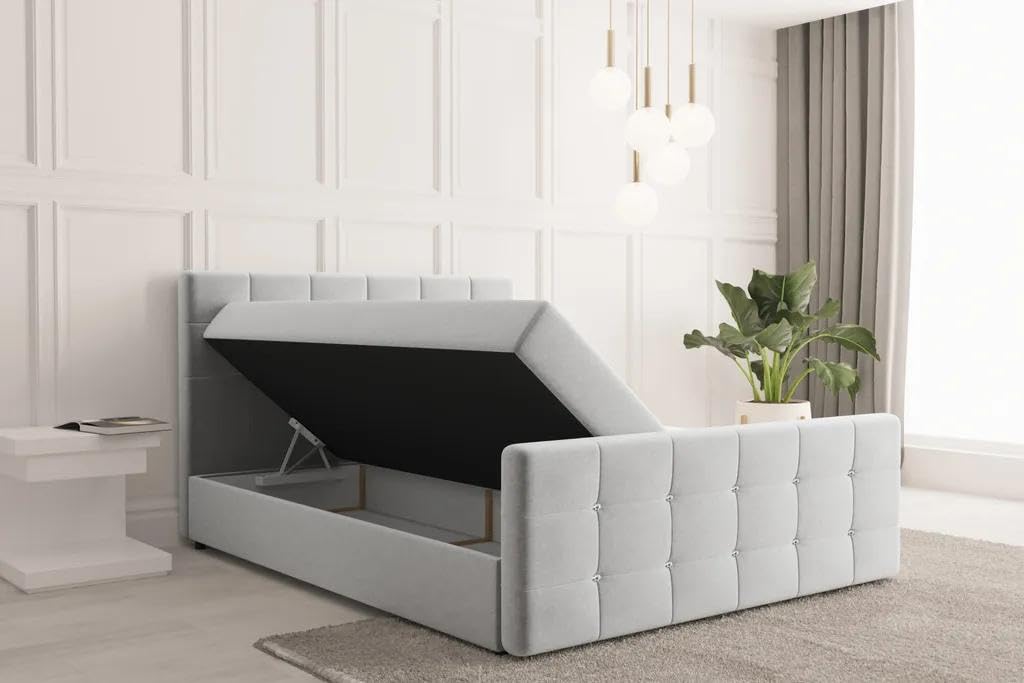 Kaiser Möbel - Bett 120x200 cm, Boxspringbett mit Matratze, Bettkasten und Topper, Polsterbett für Schlafzimmer, Doppelbett mit Stauraum und Gepolstertes Kopfteil, Kaltschaum Topper - Roma - Rot